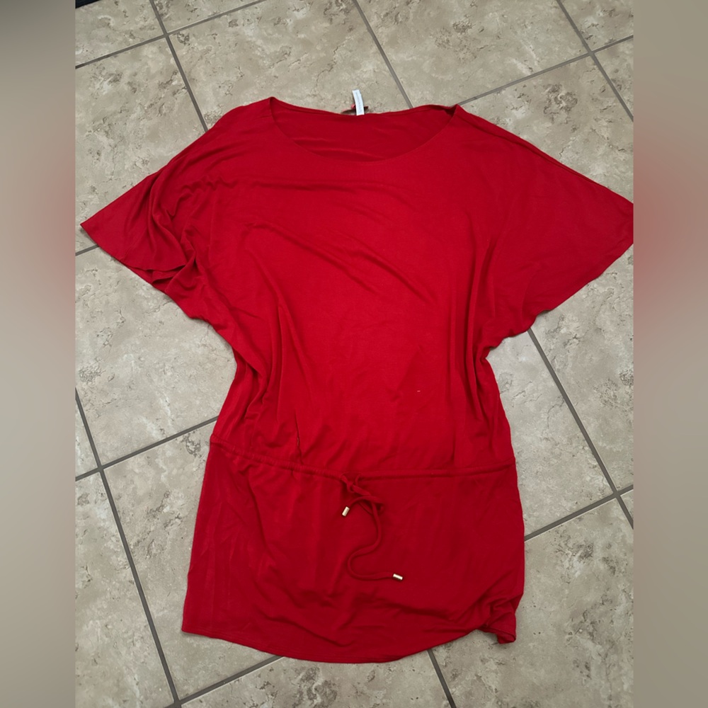 RED POOF OVER BLOUSE TOP